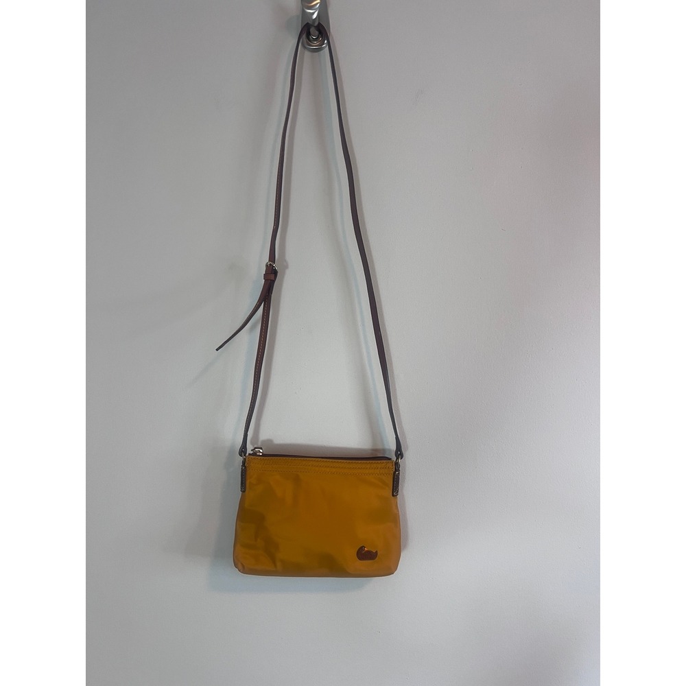 Dooney & Bourke Nylon Crossbody Bag Mustard Yellow Leather Trim Duck Logo